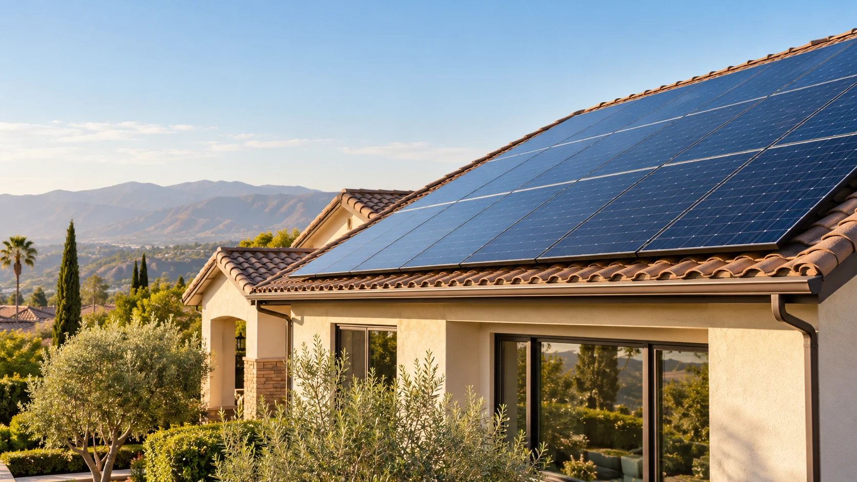 Illustration of a Southern California home with a rooftop solar array